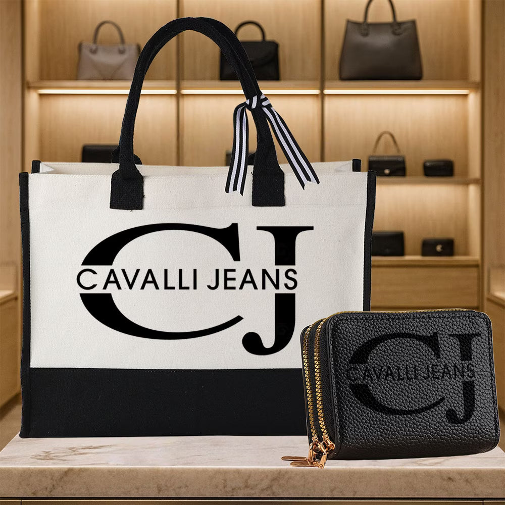 Brand Toter Bag & Short Zipper Wallet Set