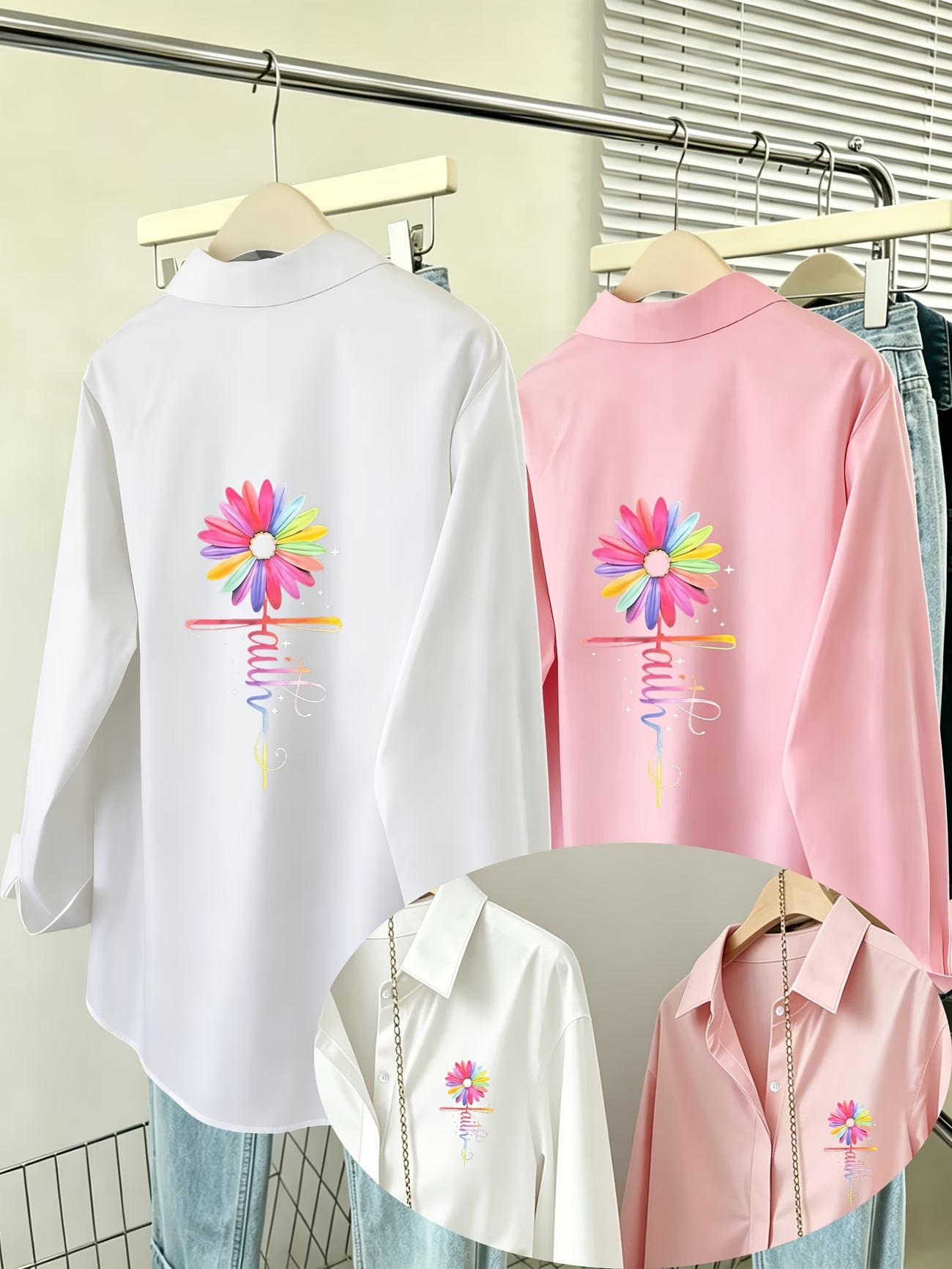 [2-Piece Set] Rainbow Daisy Faith Women's Shirt