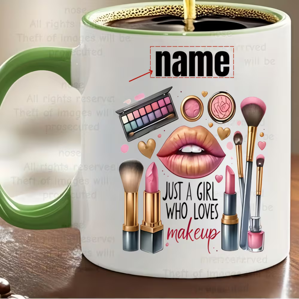 Customizable Makeup-Themed Mug That Can Have a Name Or Text Printed on It