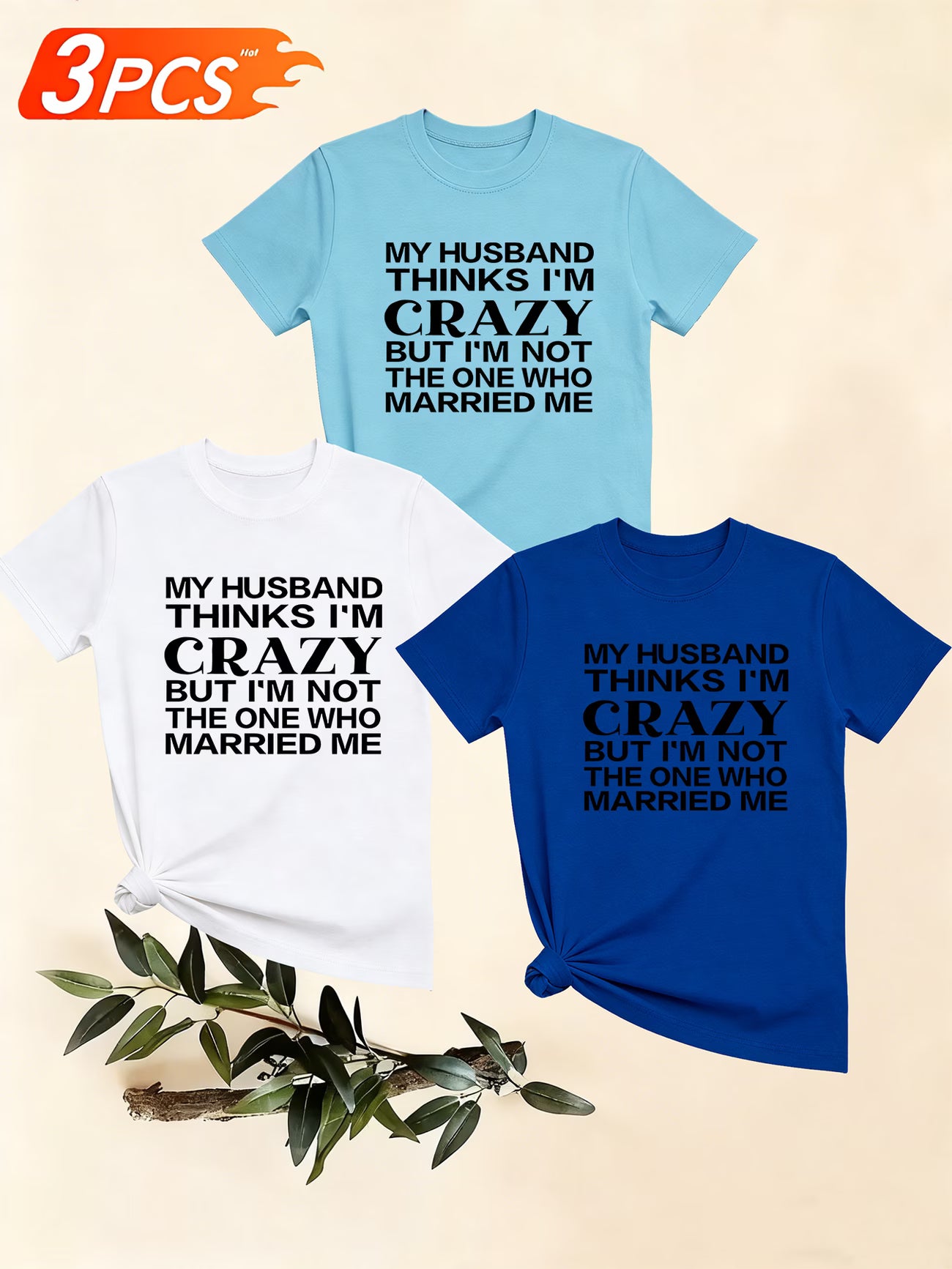 Women's Funny Slogan T-Shirts — 3-Pack Short Sleeve Casual Tops