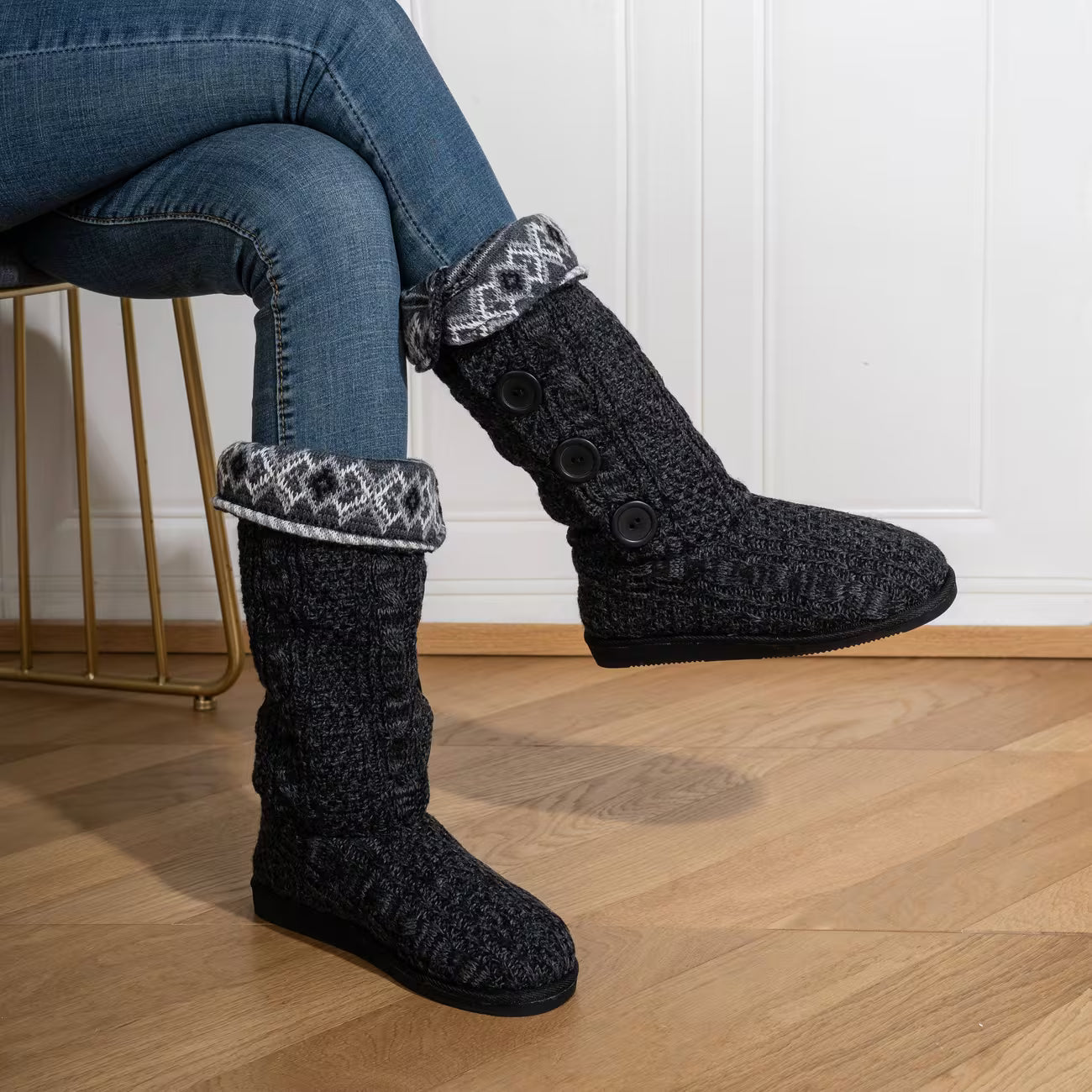 Women's Autumn & Winter Fleece-Lined Thickened Knitted Long Leg Boots