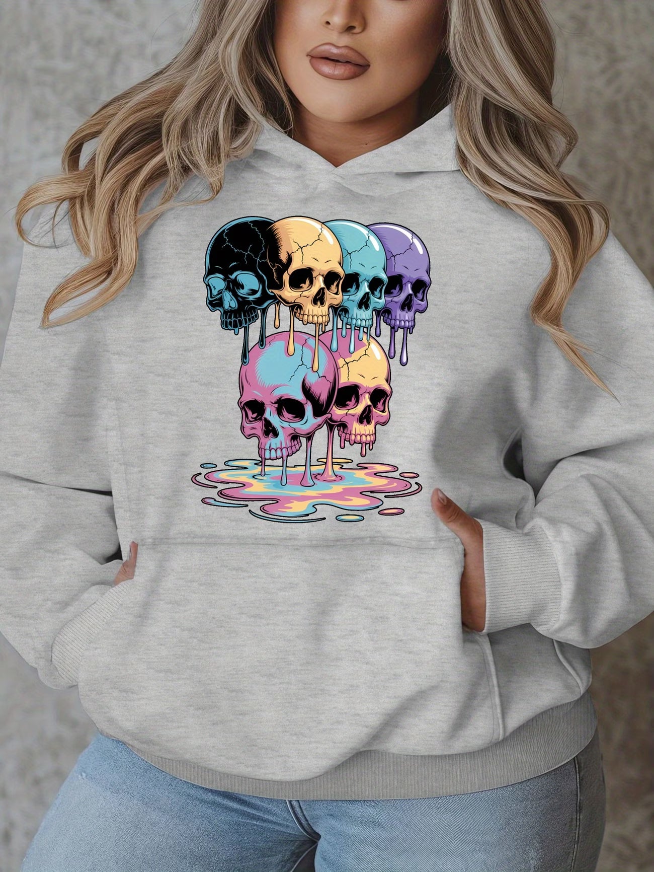 Plus Size - Casual Hooded Pullover Sweatshirt