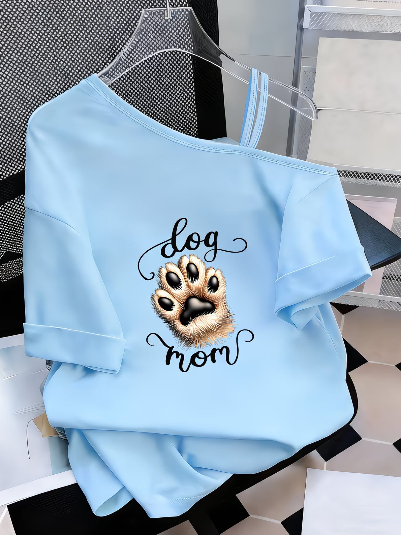 Women's Y2K Off-Shoulder Tee – Dog Paw PrintDesign