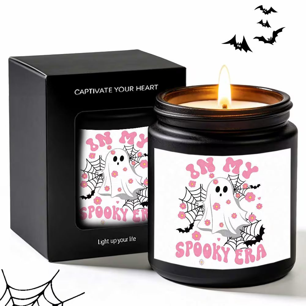 Lavender Scented Glass Jar Candle | In My Spooky Era Floral Ghost Design