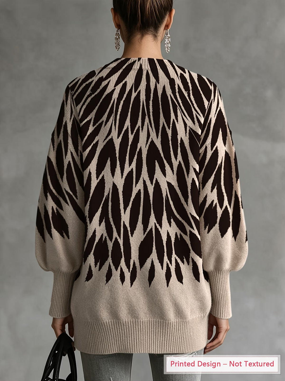 Women's Lightweight Abstract Print Sweater with Lantern Sleeves