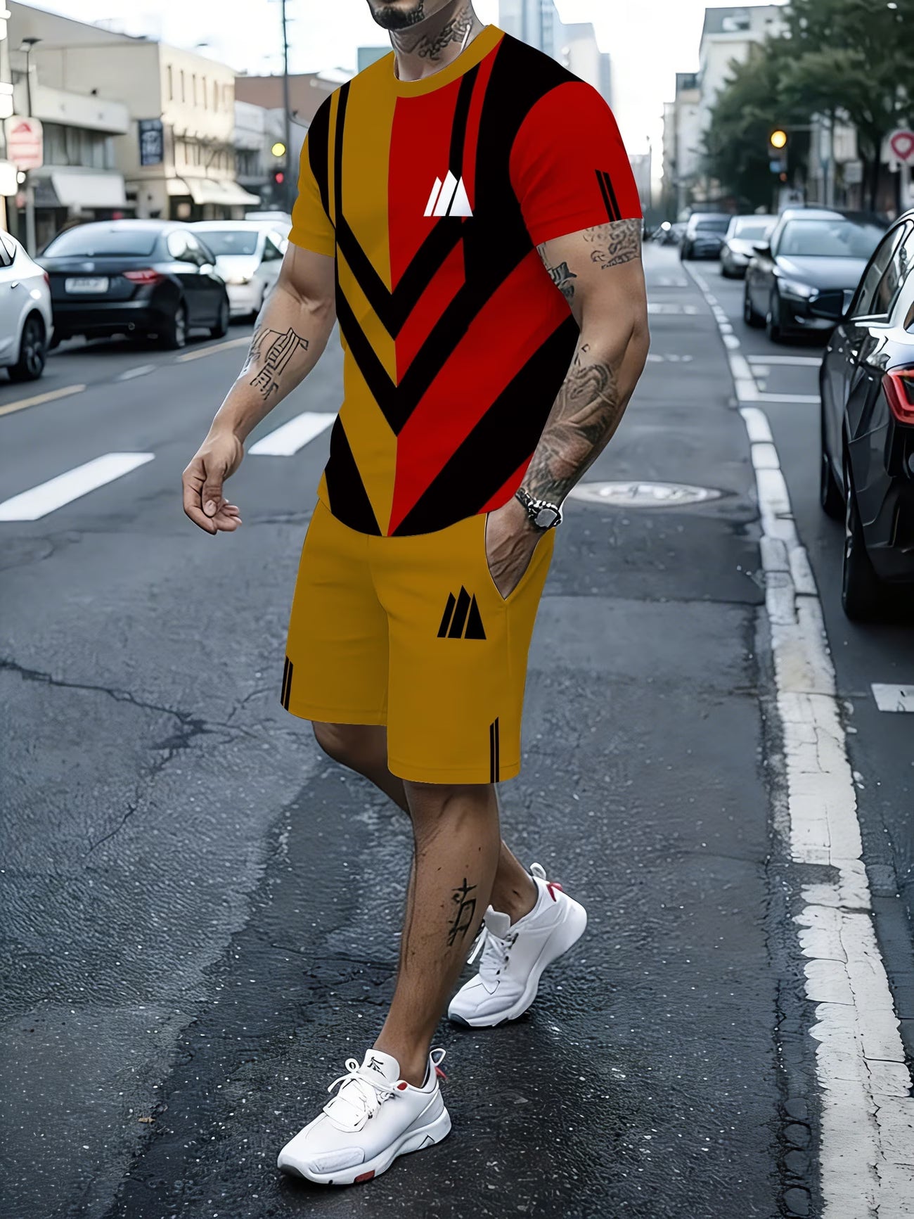 Men's Ice-Feel Polyester Co-Ord Set — Breathable Short-Sleeve Tee & Casual Trousers