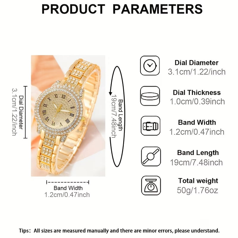 6pcs Ladies' Silvery Quartz Watch & Jewellery Set