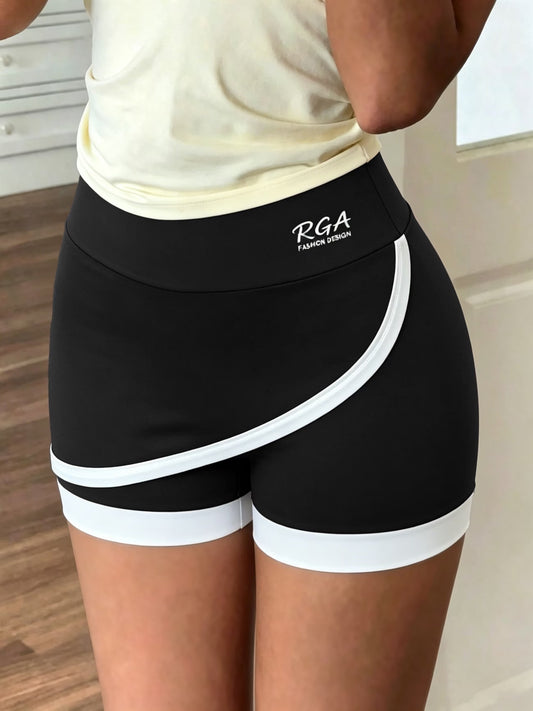 Colour-Block High-Waist Shorts — Faux Two-Piece