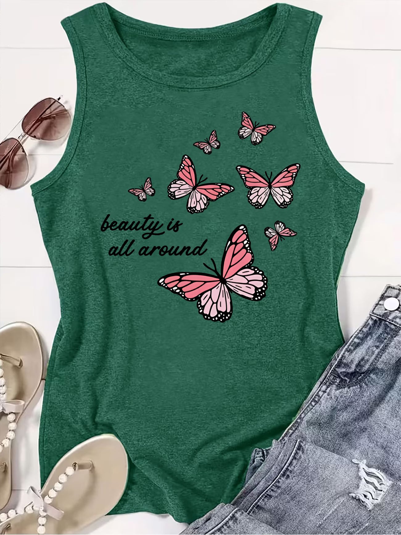 Women's Butterfly Slogan Print Sleeveless Vest | Graphic Tank Top