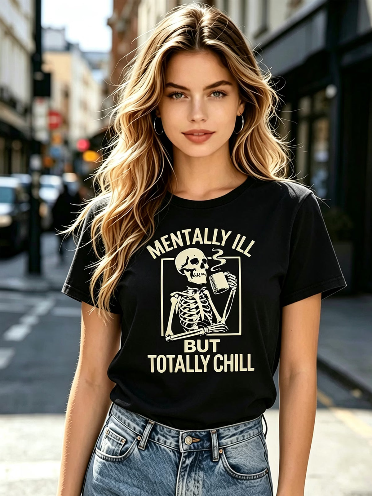 Women’s Gothic Skull Coffee Graphic T-Shirt