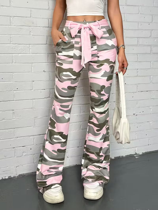 Long Camouflage Print Pants with Pockets