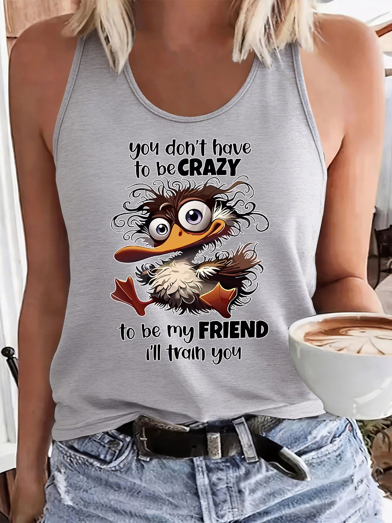 Fun Cartoon Duck Print Sleeveless Vest | Casual Trendy Top
