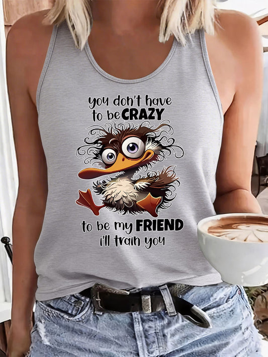Fun Cartoon Duck Print Sleeveless Vest | Casual Trendy Top
