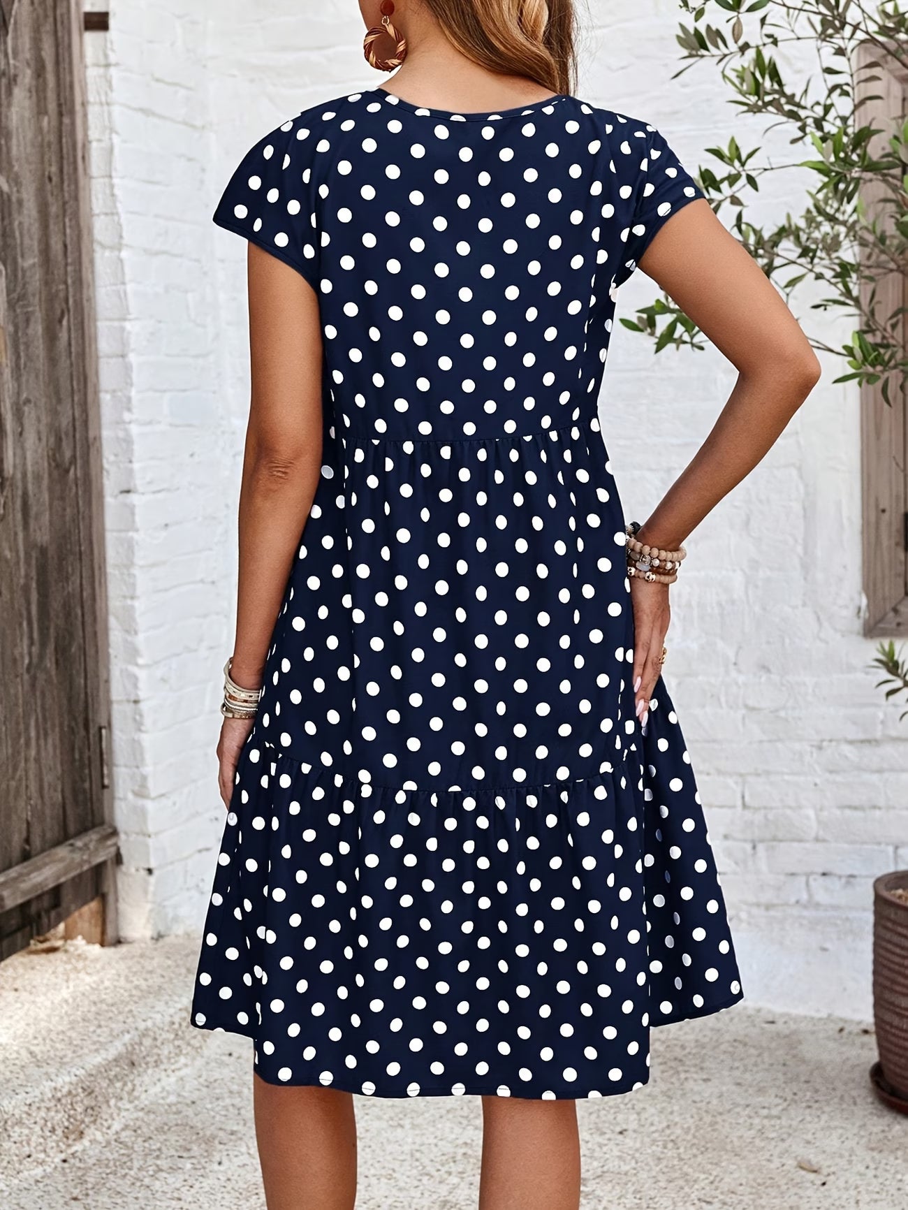 Polka Dot Print Short Sleeve Casual Vacation Dress