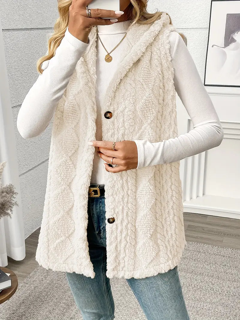 Women's Plush Short Sleeve-like (No-Sleeve) Jacket