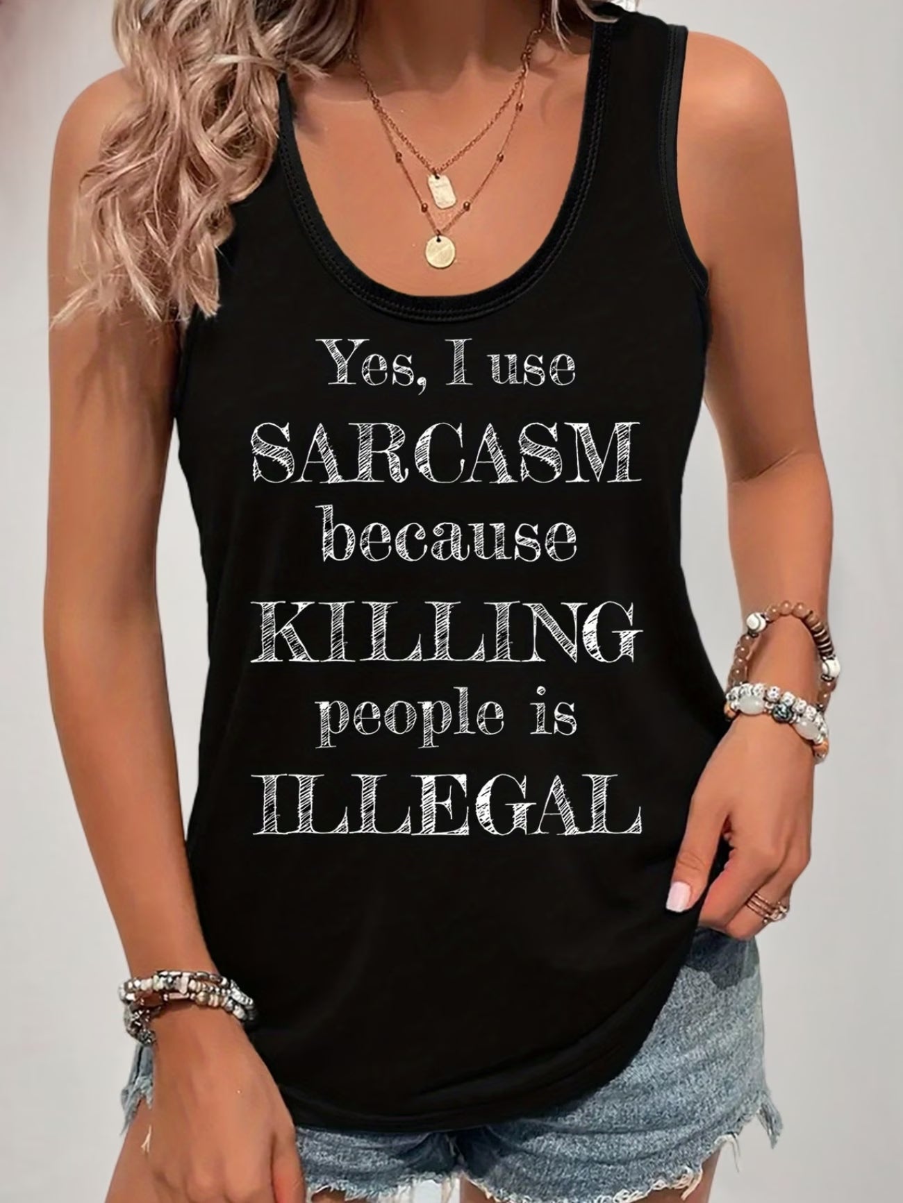 Sarcastic Slogan Sleeveless Tank Top