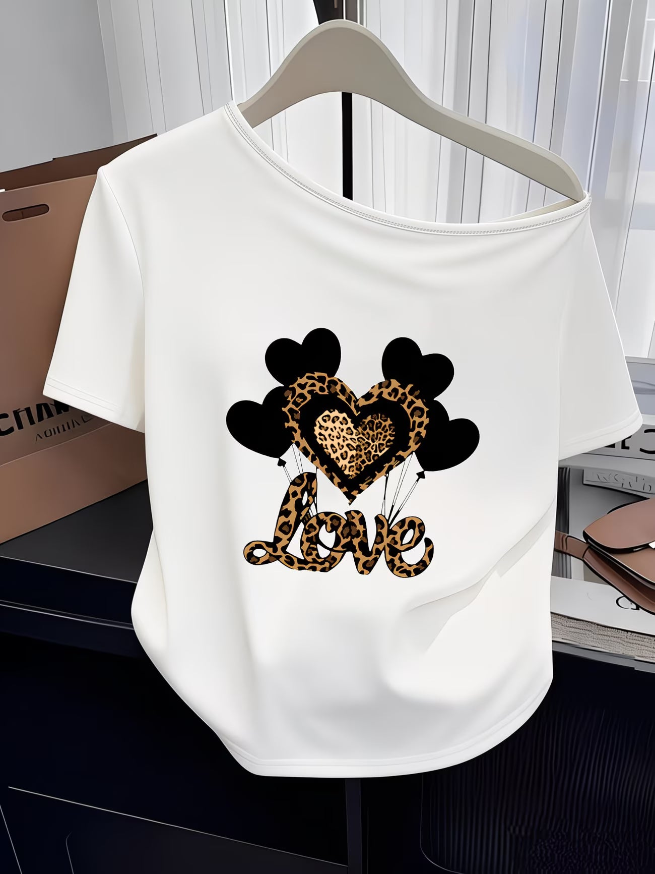 Leopard Print, Heart & 'LOVE' Lettering Graphic Top