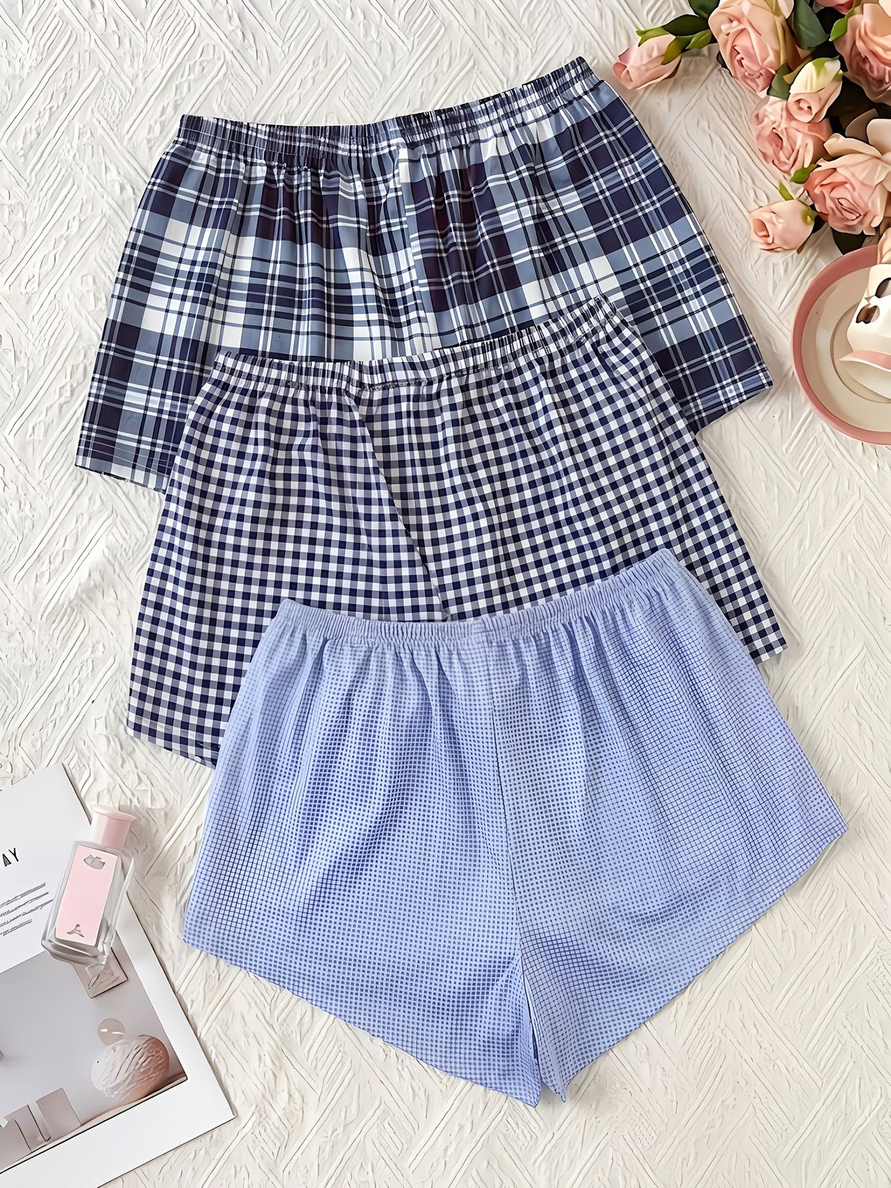 Plaid Bow Micro-Elastic Comfortable Loose 3-Piece Set