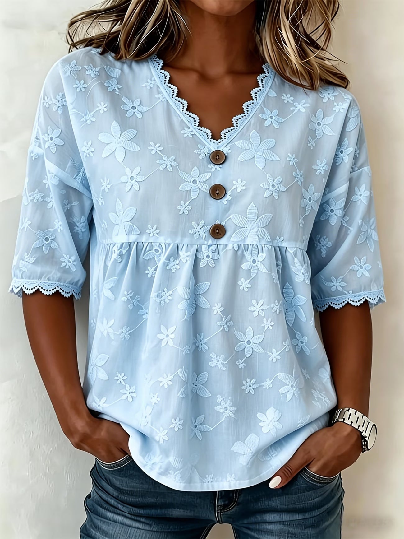 Wilderness Orientation Women's V-Neck Lace Patchwork Top