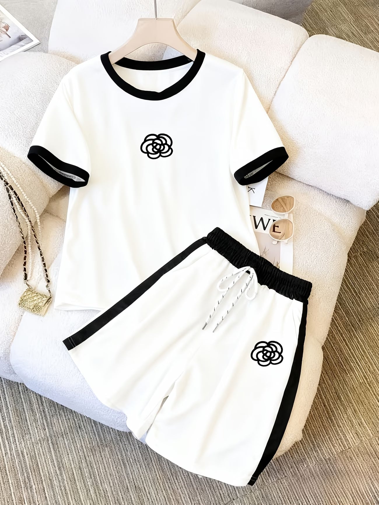 Short-Sleeve Top, And Casual Shorts in a Two-Piece Outfit