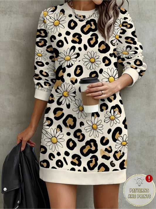Leopard Daisy Print Loose Sweatshirt