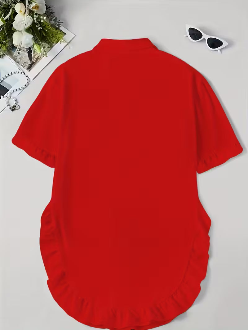 Plus Size Short-Sleeve Ruffled Summer Blouse for Women