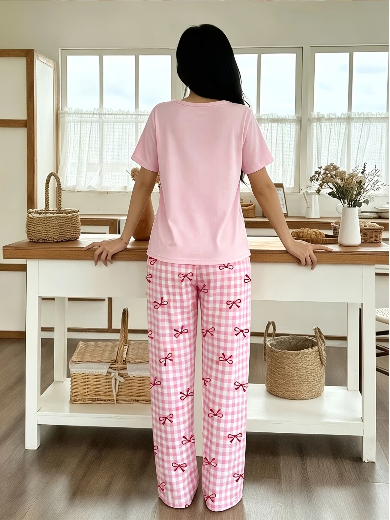 Striped Bow Full-Body Print Pajama Set | Women's Long Sleeve & Pants Sleepwear