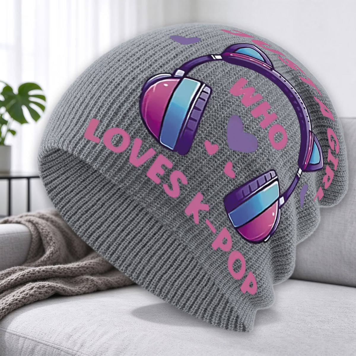Cat-Ear Headphone Print Unisex Beanie