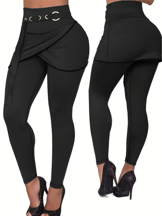 Solid Colour Eyelet Waistband High-Waisted Pencil Trousers