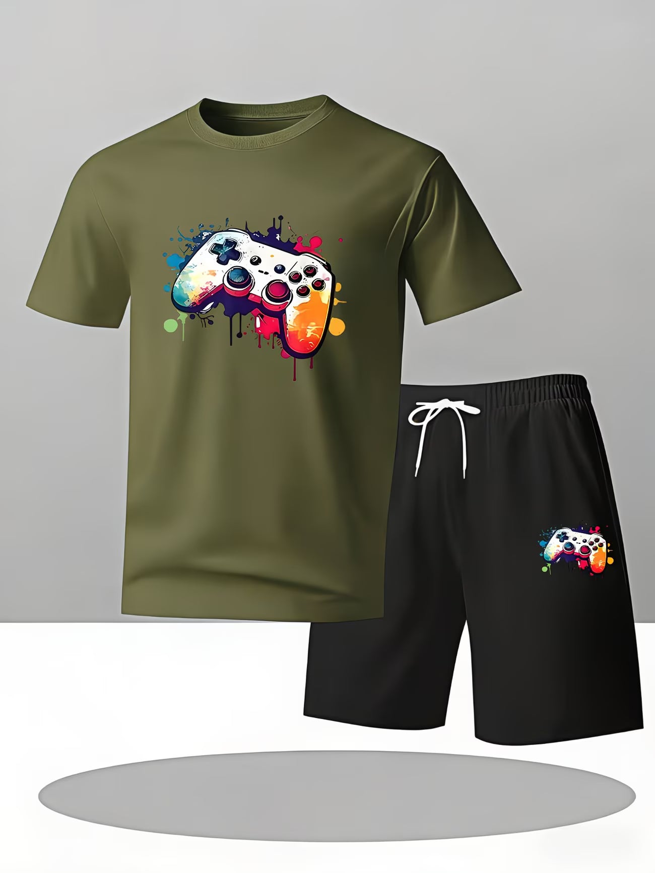 Men's Gaming T-Shirt & Shorts Set – Controller Print Summer Wear
