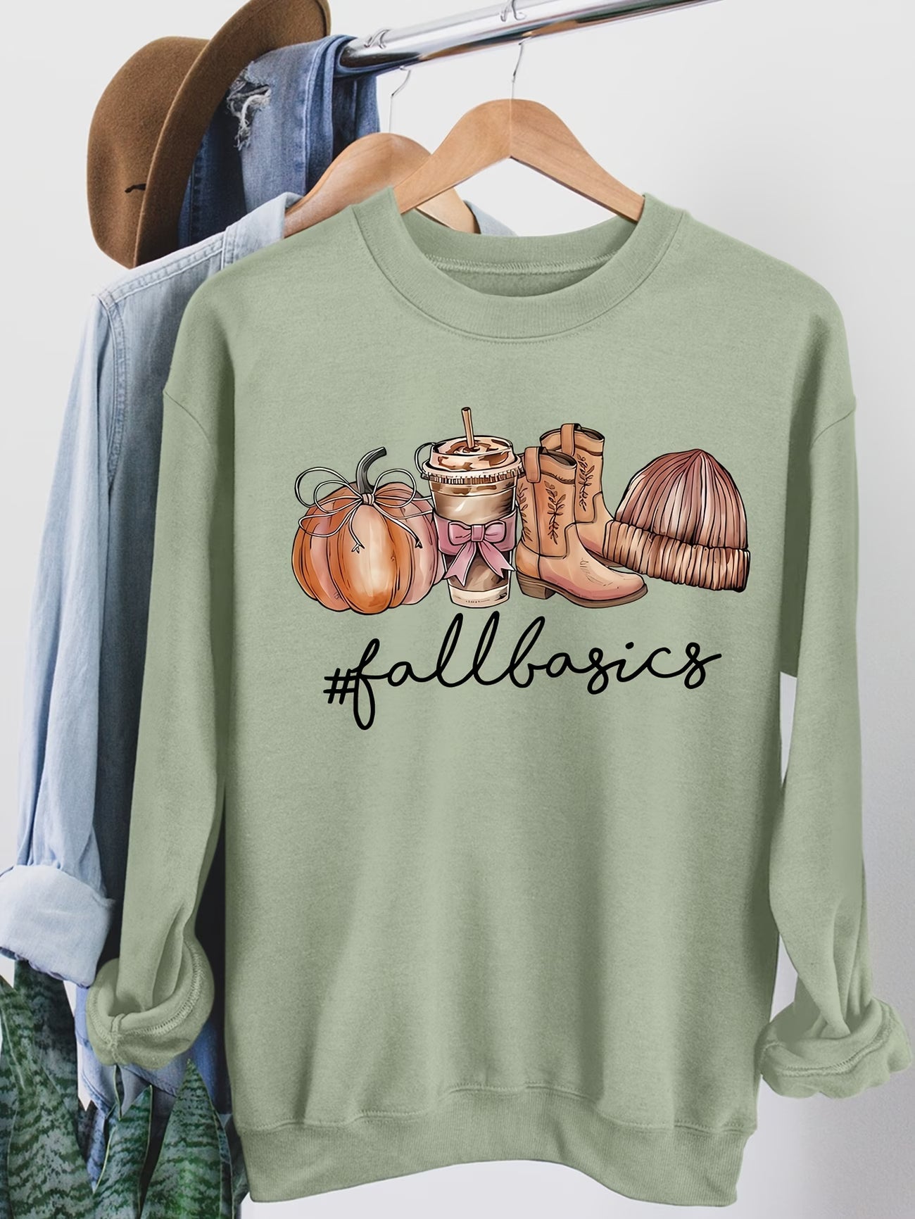 Women's Pumpkin Milk Tea Retro Print Sweatshirt
