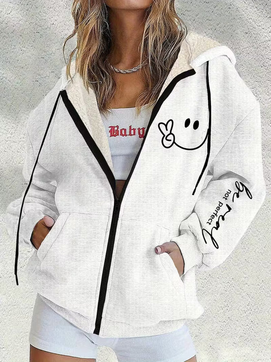 Women'S Casual Hooded Zip-Up Fleece Jacket