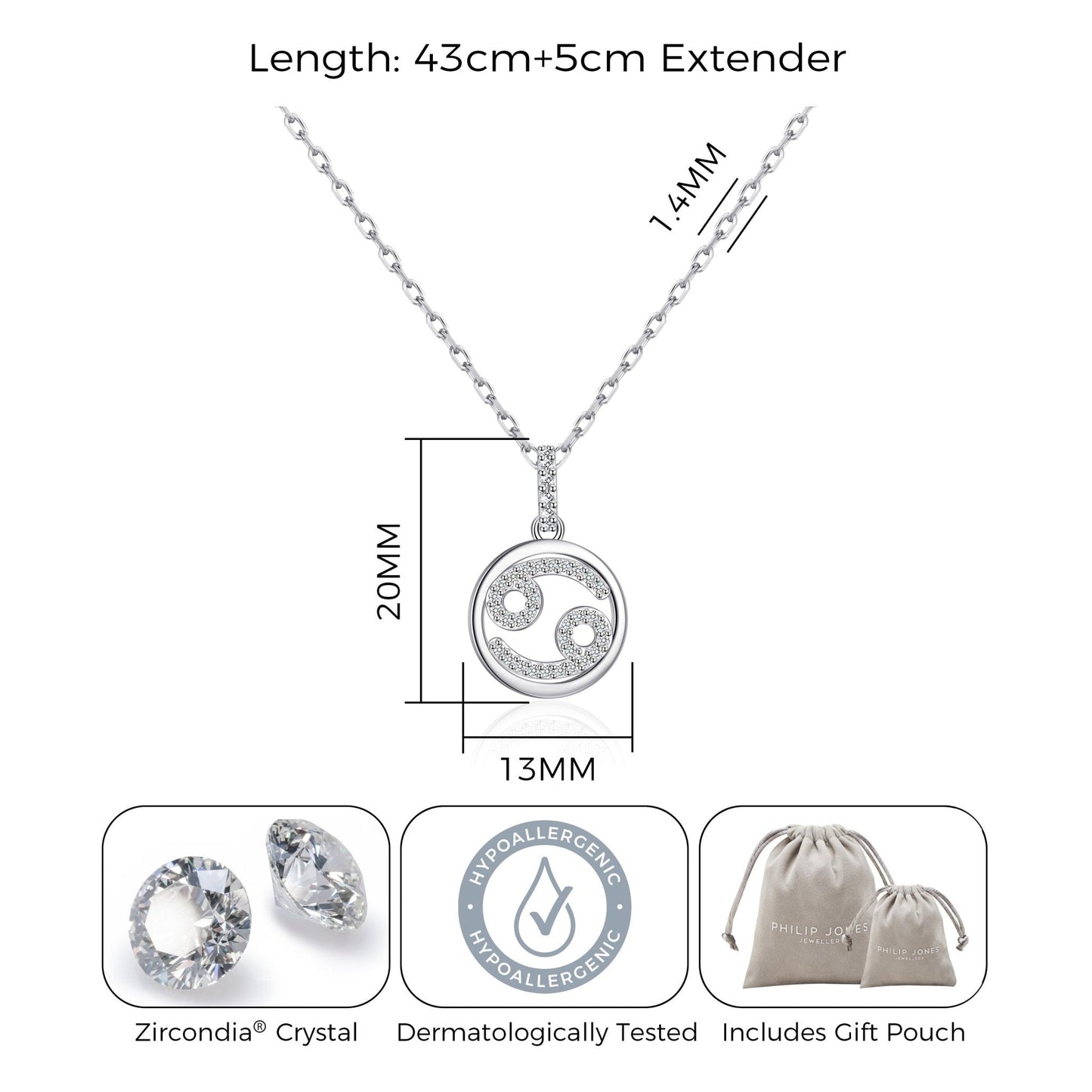 Cancer Star Sign Zodiac Necklace with Zircondia® Crystals