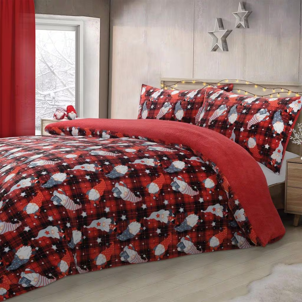 Christmas Gonks Teddy Fleece Double Duvet Cover Set with Matching Throw