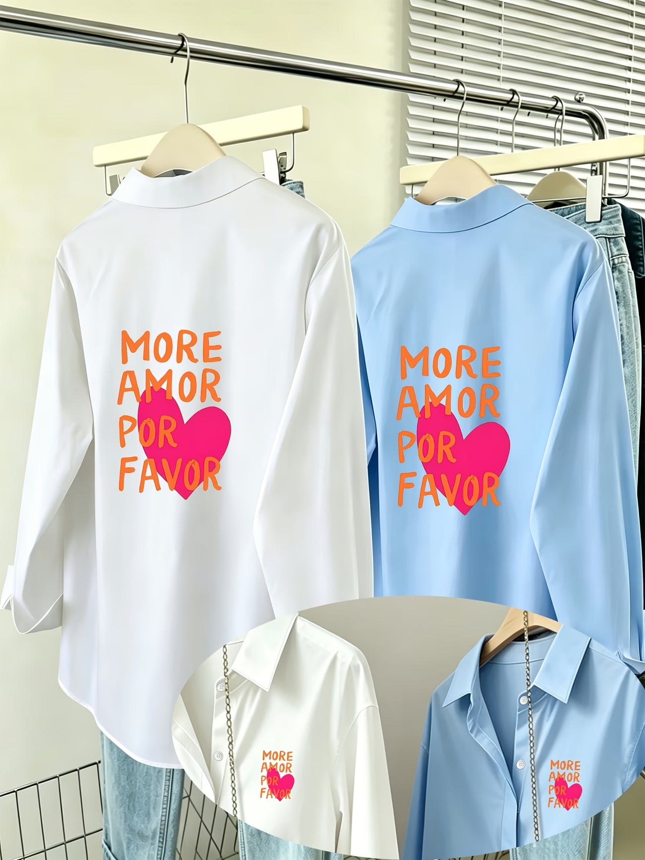 [2-Piece Set] MORE AMOR Heart Letter Women's Shirt