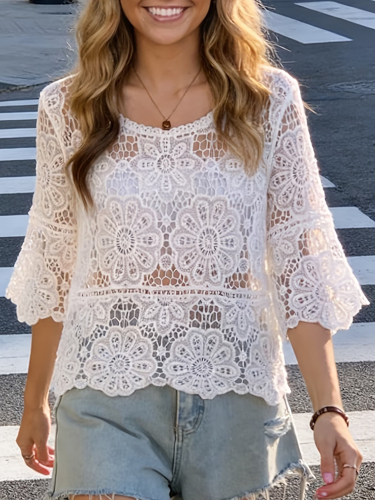 Airy Floral Wave Hem Top