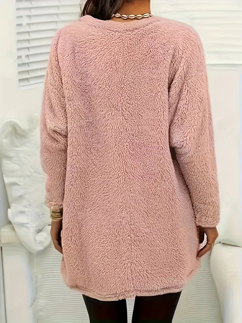Fleece-Lined Women's Casual Long Sleeve Pullover Sweatshirt with Pockets