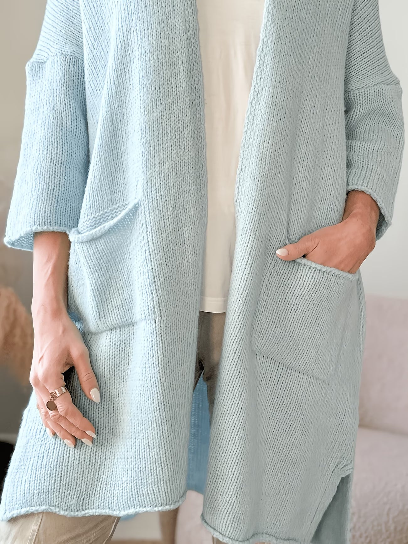 Mid-Length Cardigan with Side Slits for Women