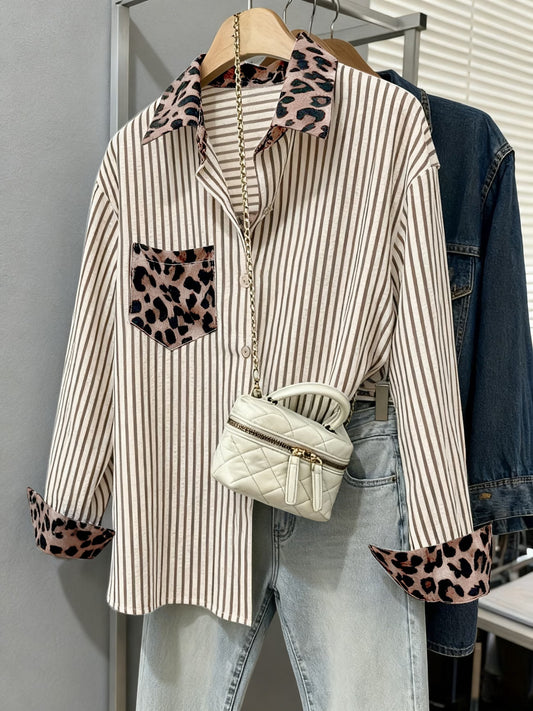Elegant Women'S Leopard Print Pocket Shirt,