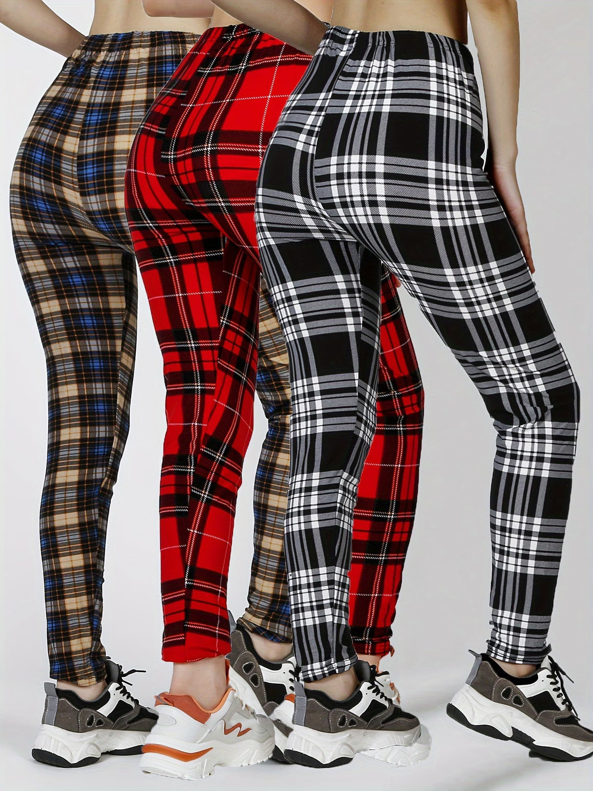 3-Pack Ultra-Soft Skinny Leggings – Black, White & Checkered