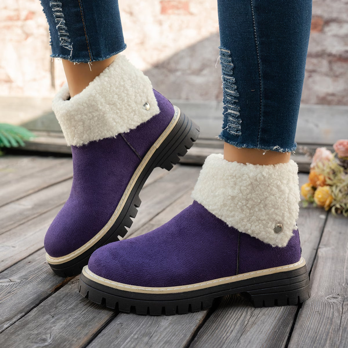 Women's Winter Fringed Snow Boots – Fleece-Lined Thick Sole Short Boots