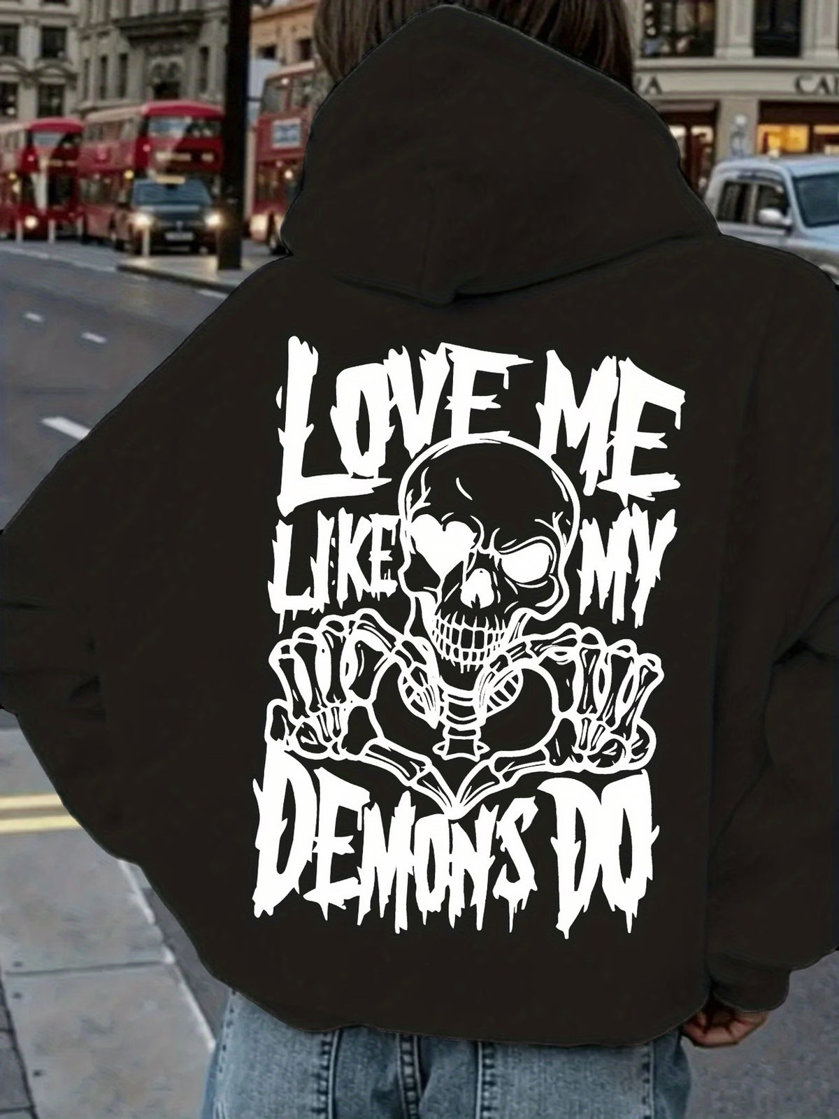 "Love Me Like My Demon" Skull Print Hoodie