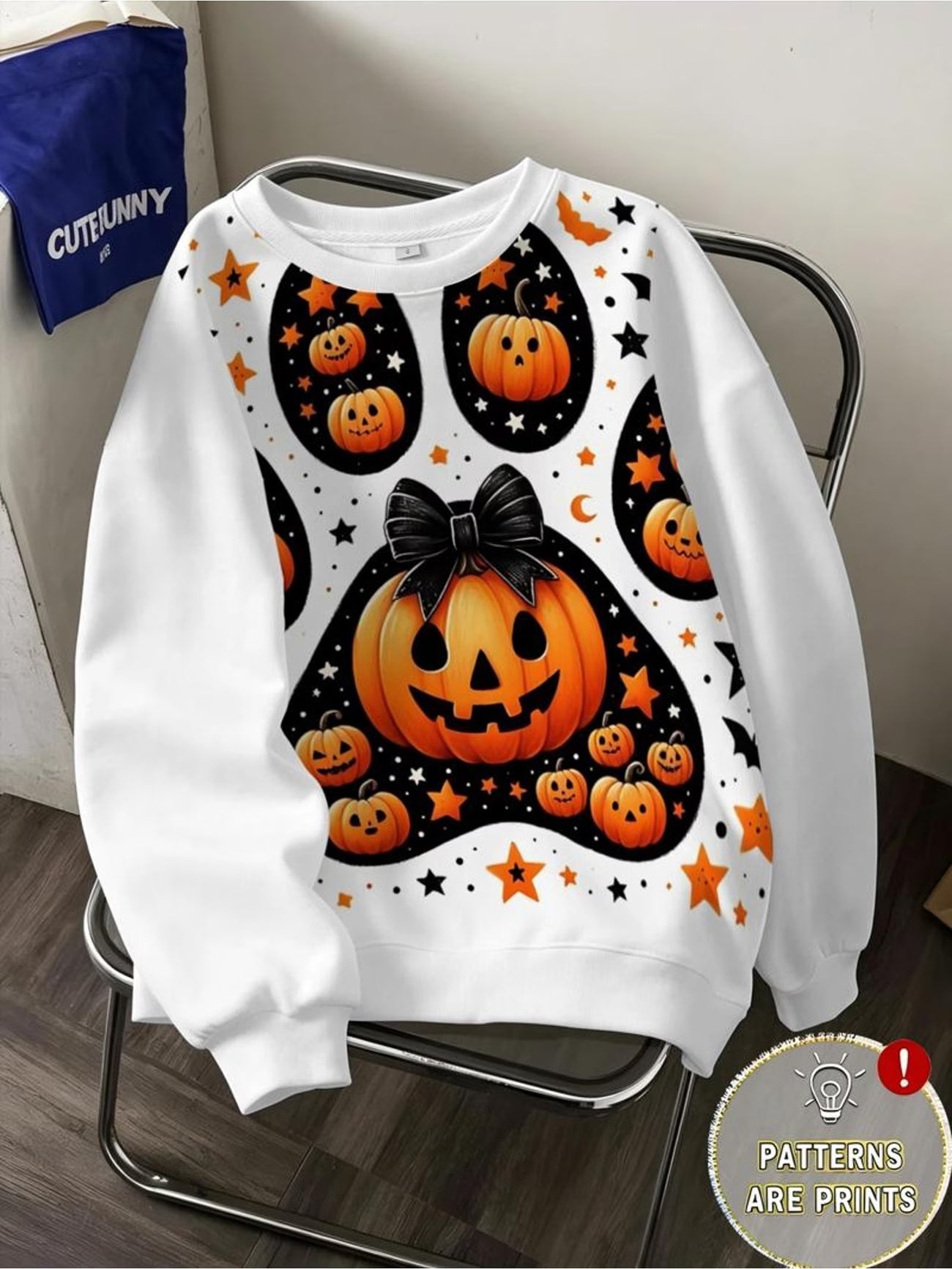 Halloween Paw Print Pumpkin & Bat Sweatshirt