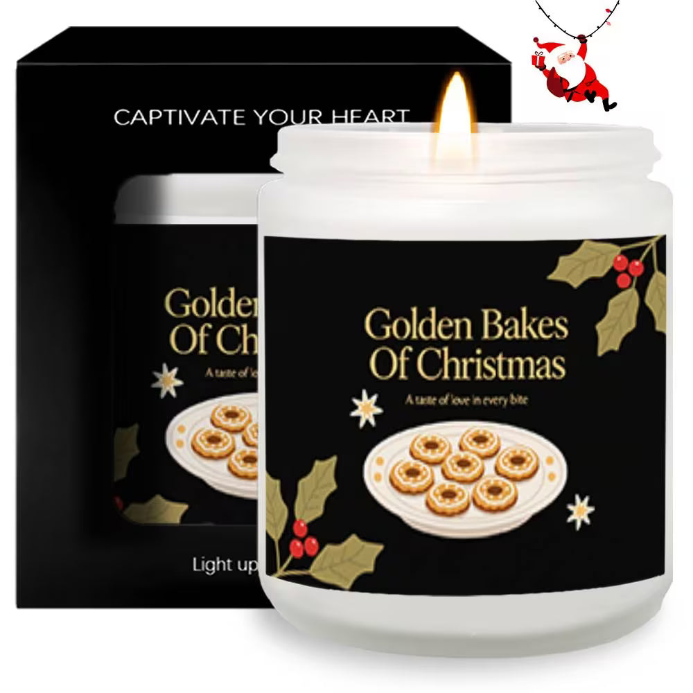 Lavender Scented Candle | Golden Bakes of Christmas Cookie Plate & Holly Star Design