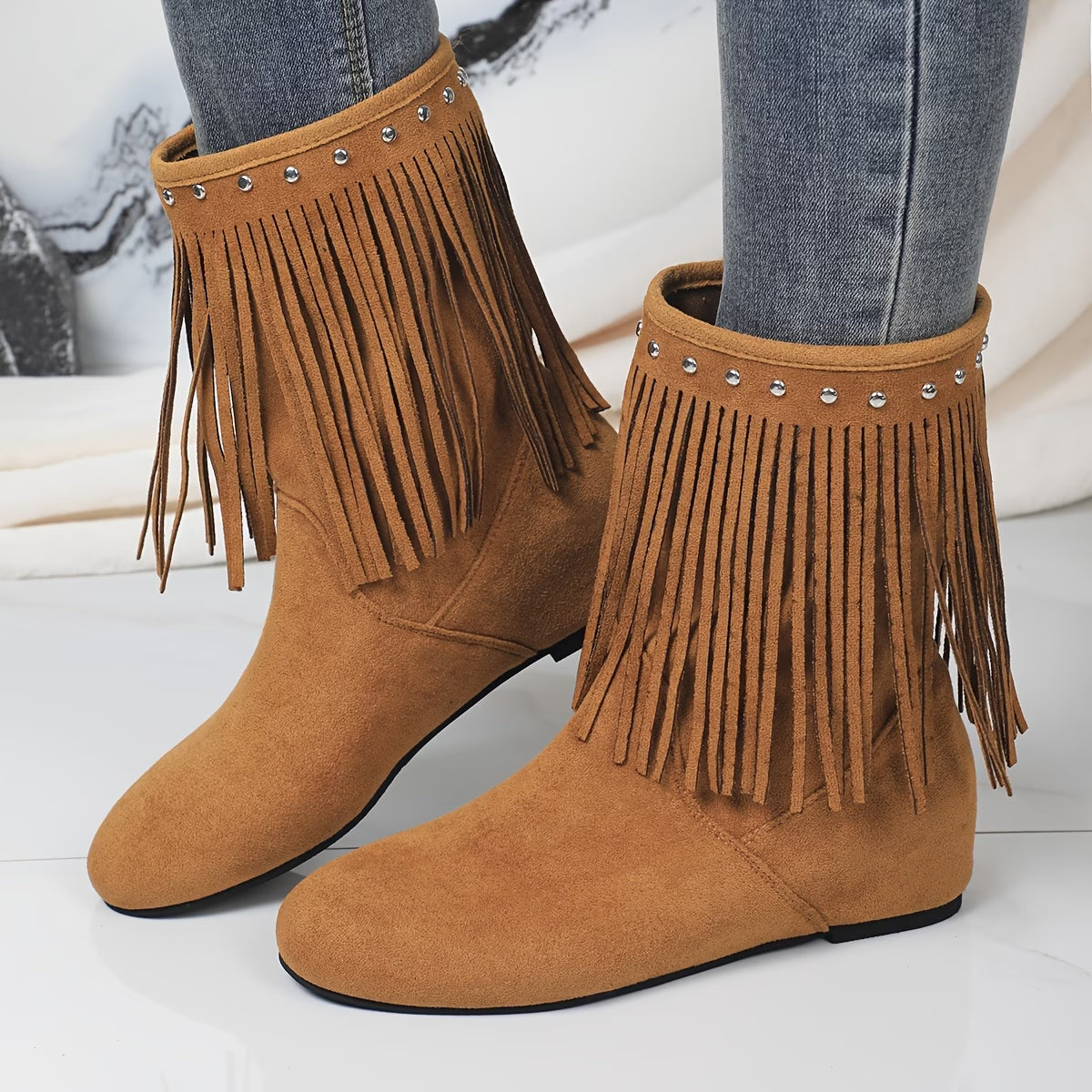 Women's British Style Tassel Short Boots – Retro Western Knight Boots with Inner Height Boost
