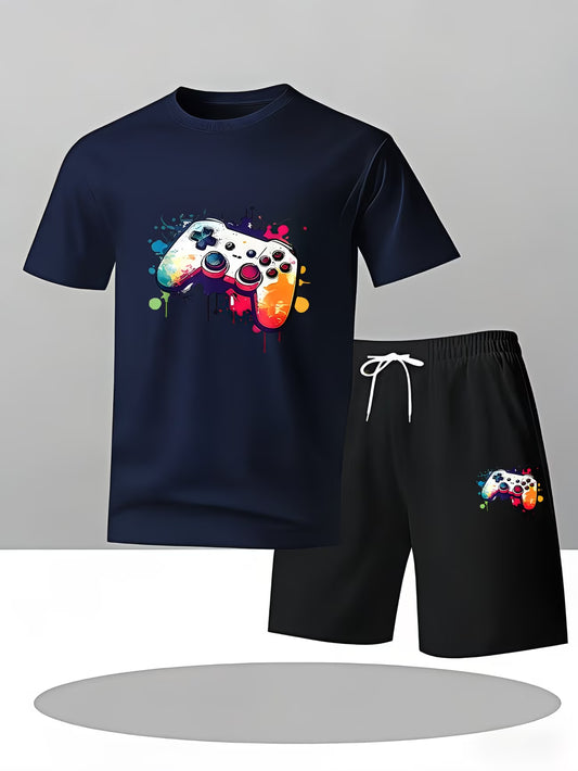 Men's Gaming T-Shirt & Shorts Set – Controller Print Summer Wear