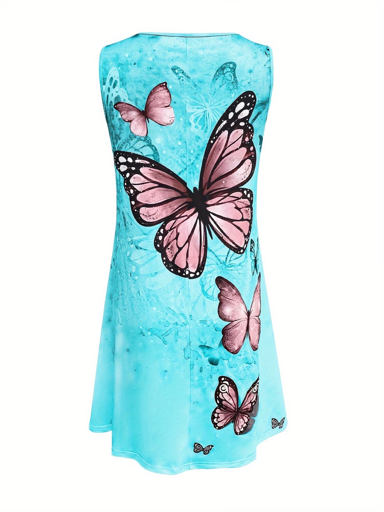 Women's Summer Sleeveless Dress – Butterfly Print, Round Neck