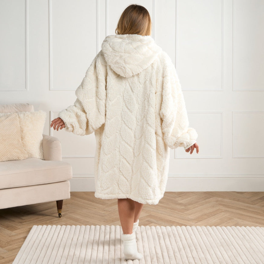 Adults Braided Fleece Hoodie Blanket