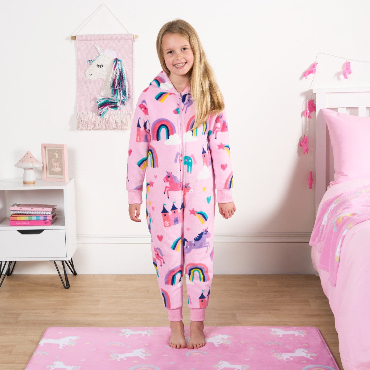 Kids Unicorn & Rainbow Kingdom Print Onesie - Pink