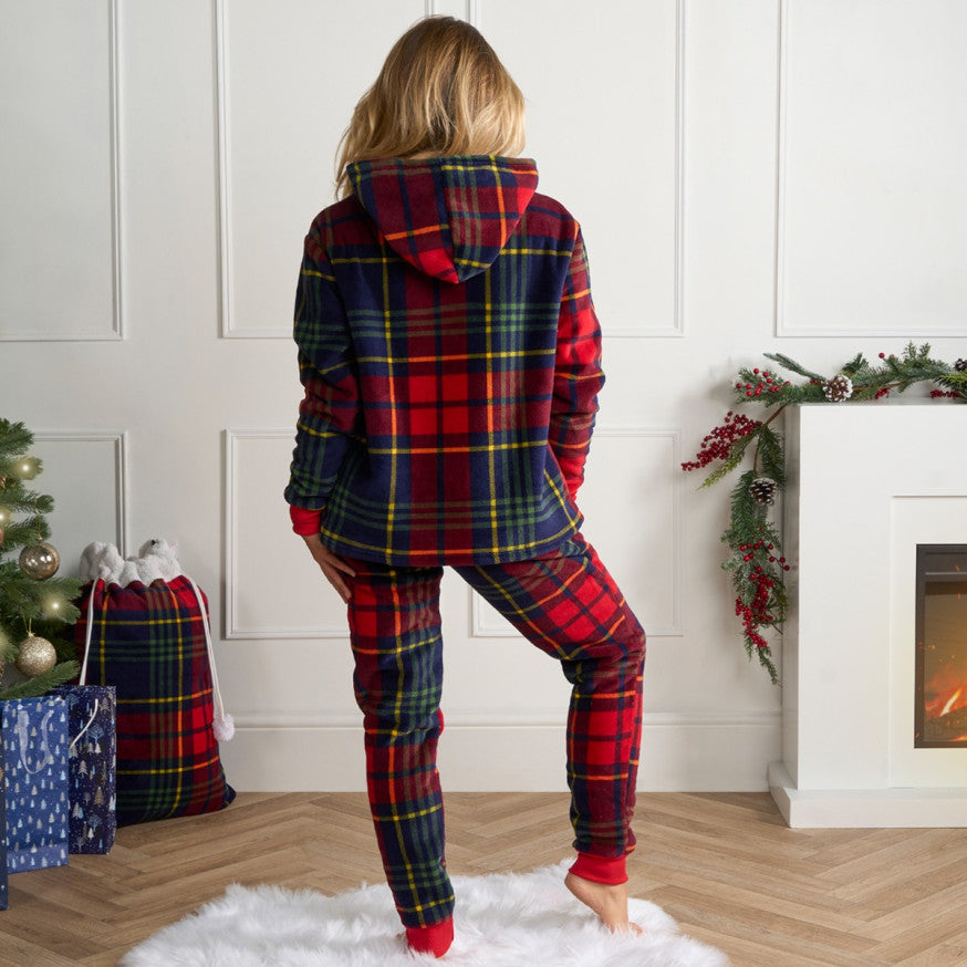 Oxford Check Fleece Hoodie Pyjama Set - Navy/Red
